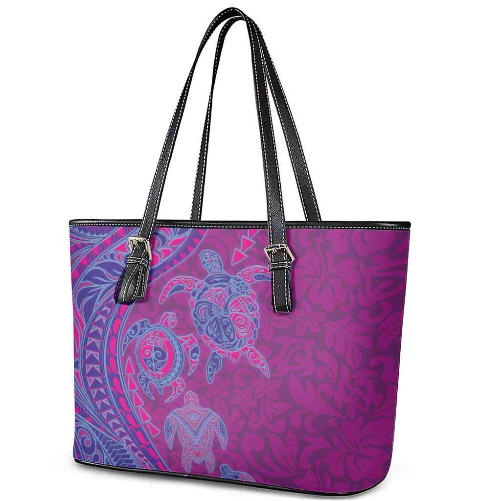 Hawaiian Turtles and Polynesian Art Tattoo Leather Tote Bag Cerise LT03 - Polynesian Pride