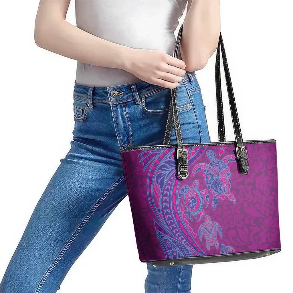 Hawaiian Turtles and Polynesian Art Tattoo Leather Tote Bag Cerise LT03 - Polynesian Pride