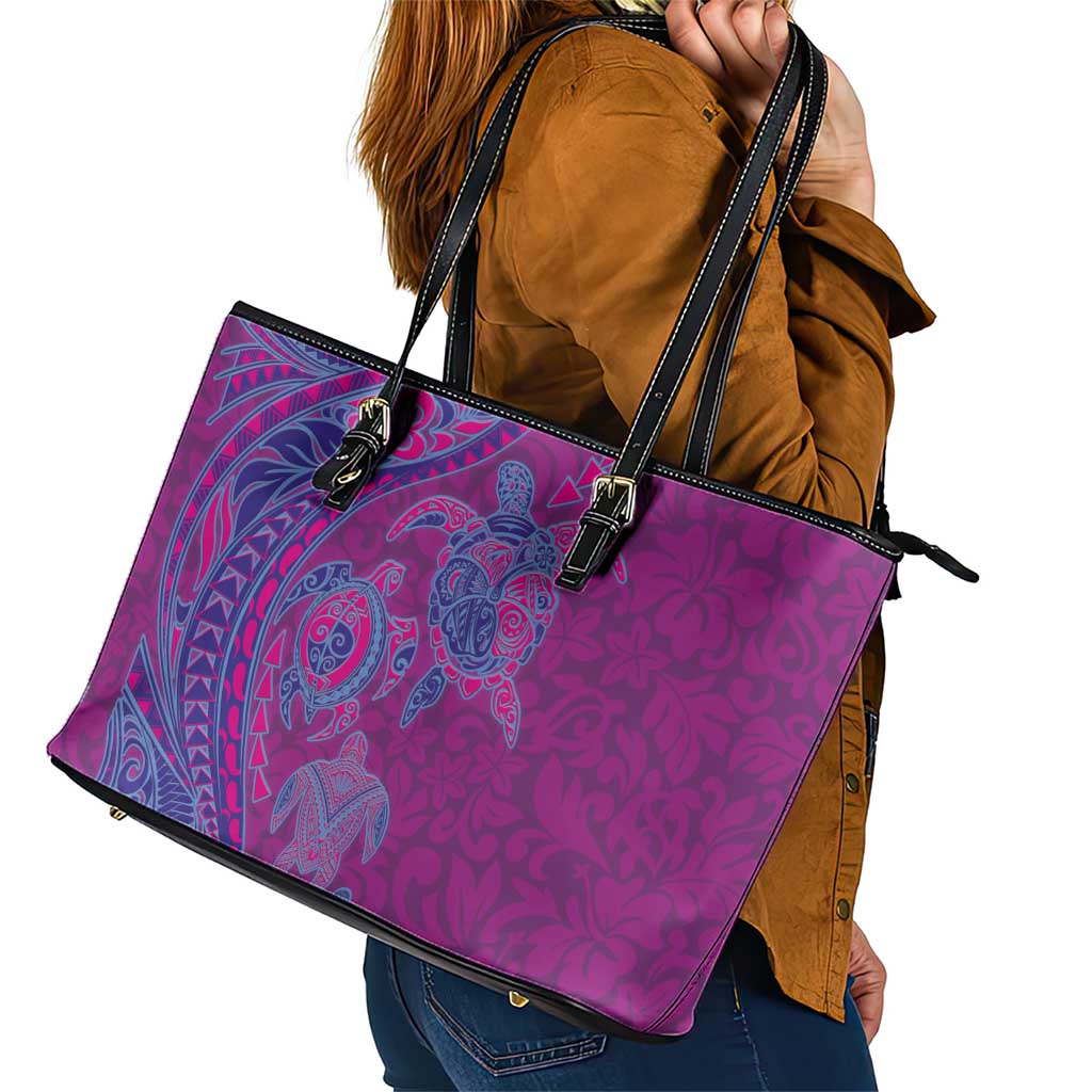 Hawaiian Turtles and Polynesian Art Tattoo Leather Tote Bag Cerise LT03 - Polynesian Pride