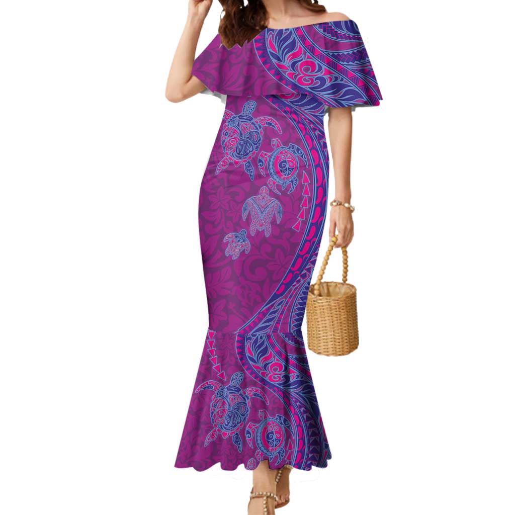 Hawaiian Turtles and Polynesian Art Tattoo Mermaid Dress Cerise