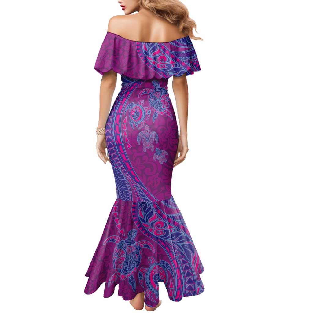 Hawaiian Turtles and Polynesian Art Tattoo Mermaid Dress Cerise