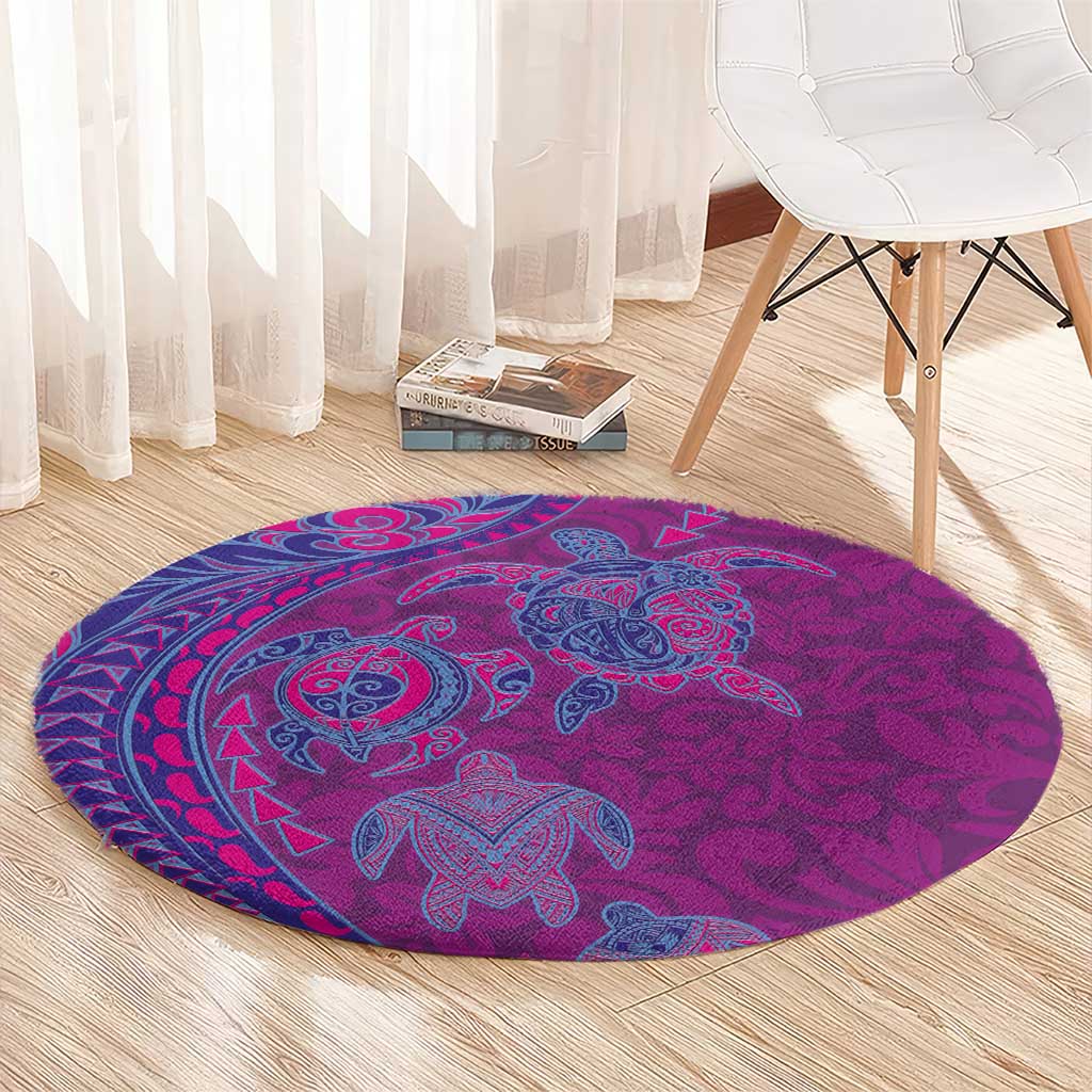 Hawaiian Turtles and Polynesian Art Tattoo Round Carpet Cerise