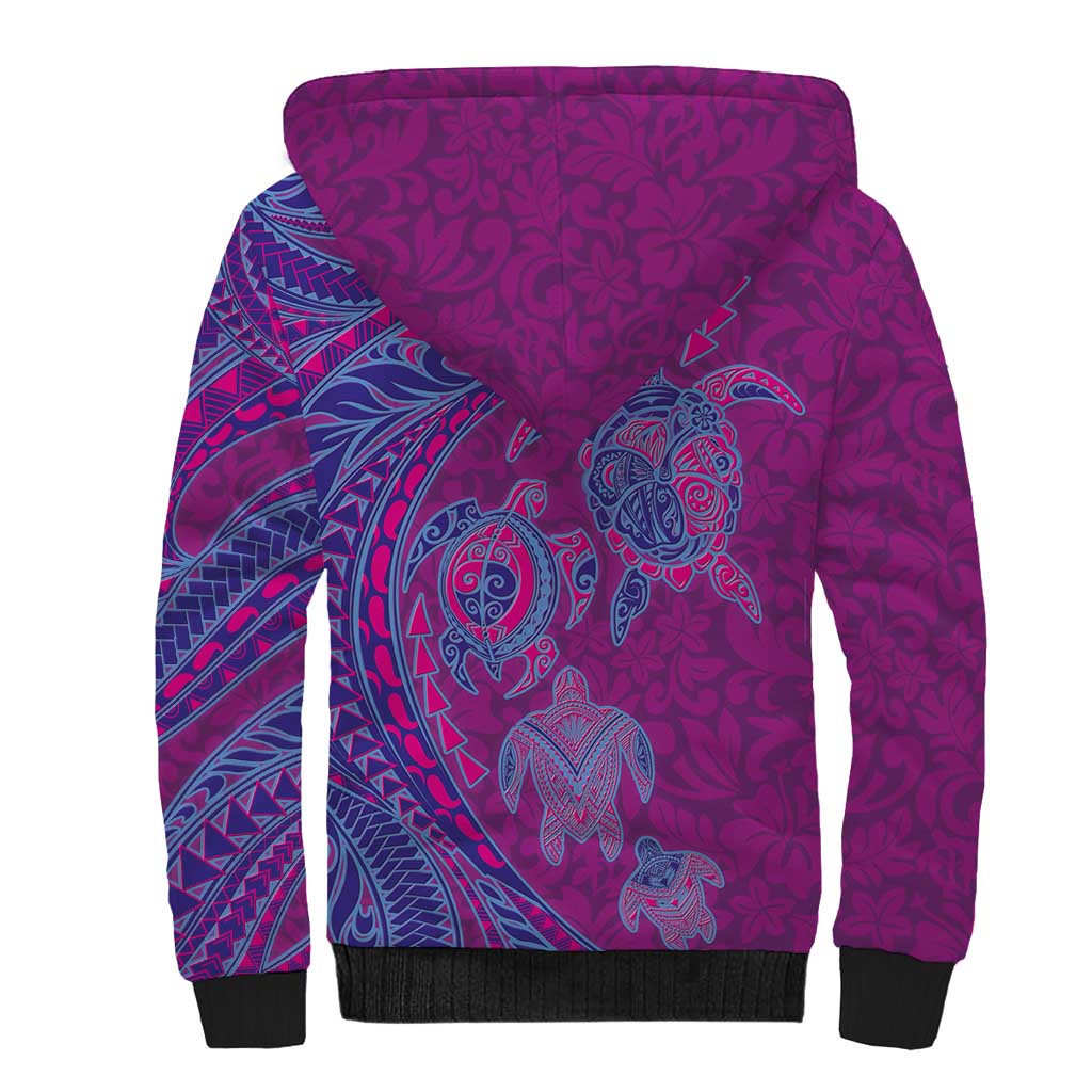 Hawaiian Turtles and Polynesian Art Tattoo Sherpa Hoodie Cerise