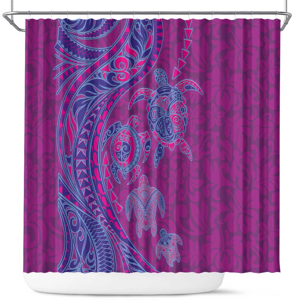 Hawaiian Turtles and Polynesian Art Tattoo Shower Curtain Cerise