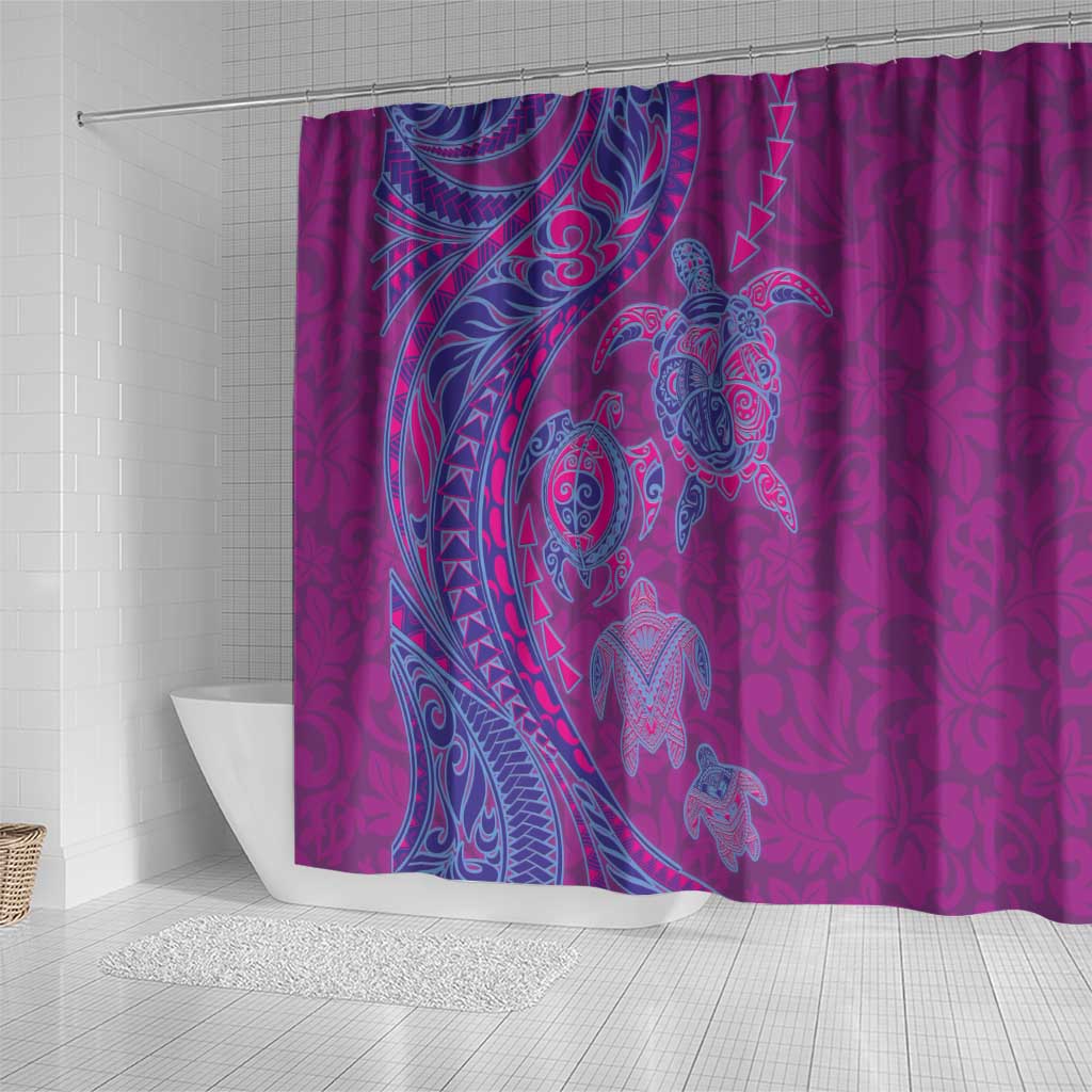 Hawaiian Turtles and Polynesian Art Tattoo Shower Curtain Cerise