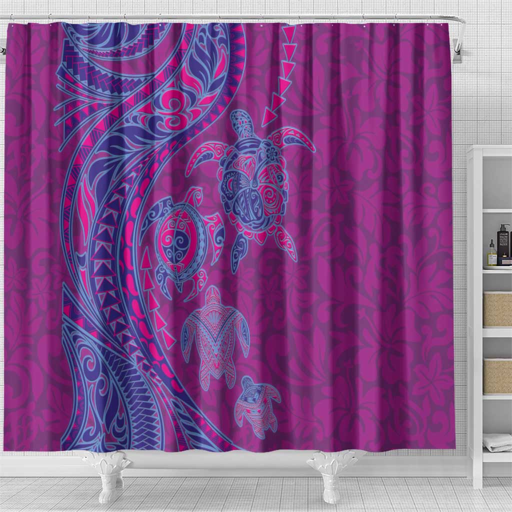 Hawaiian Turtles and Polynesian Art Tattoo Shower Curtain Cerise