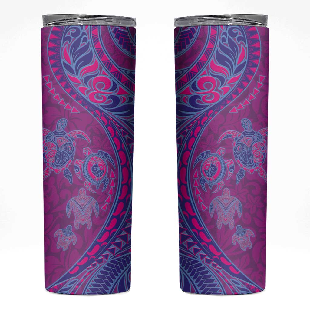 Hawaiian Turtles and Polynesian Art Tattoo Skinny Tumbler Cerise