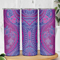 Hawaiian Turtles and Polynesian Art Tattoo Skinny Tumbler Cerise