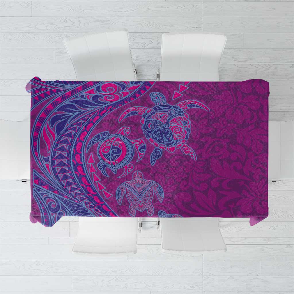 Hawaiian Turtles and Polynesian Art Tattoo Tablecloth Cerise