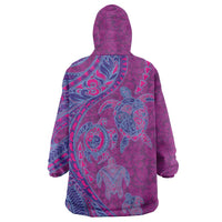 Hawaiian Turtles and Polynesian Art Tattoo Wearable Blanket Hoodie Cerise