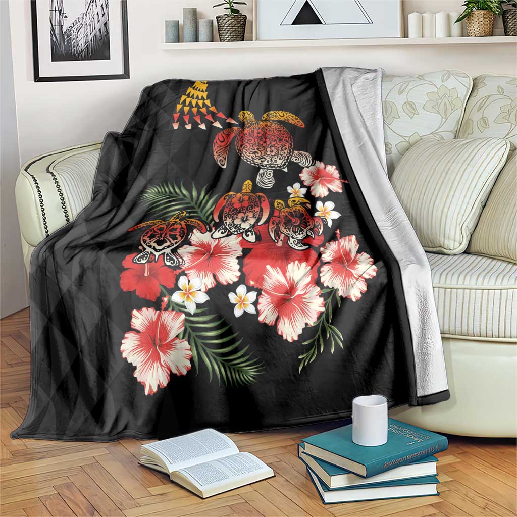 Hawaiian Hibiscus Turtle and Tropical Flower Blanket Dynamic Vibe