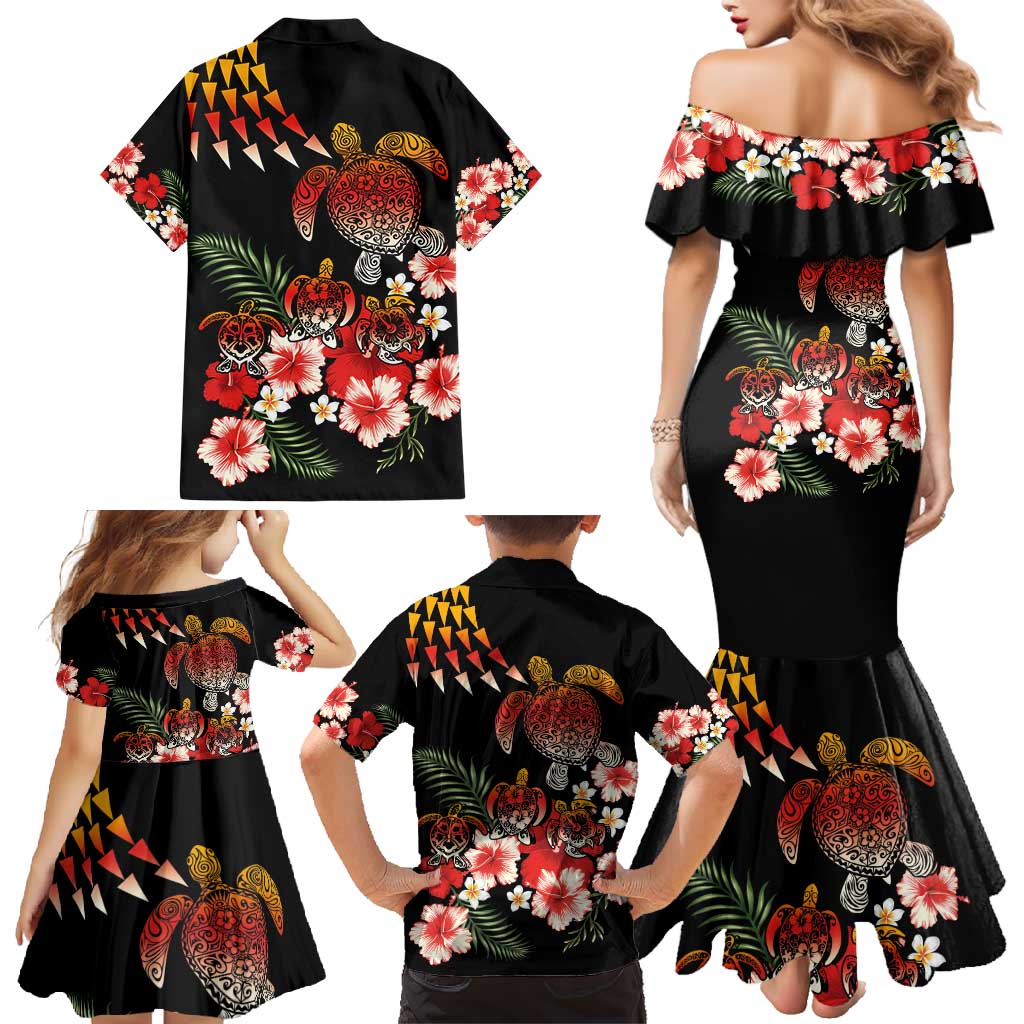 Hawaiian Hibiscus Turtle and Tropical Flower Family Matching Mermaid Dress and Hawaiian Shirt Dynamic Vibe LT03 - Polynesian Pride