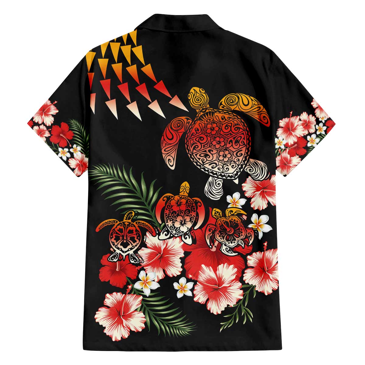 Hawaiian Hibiscus Turtle and Tropical Flower Family Matching Off The Shoulder Long Sleeve Dress and Hawaiian Shirt Dynamic Vibe LT03 - Polynesian Pride