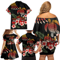 Hawaiian Hibiscus Turtle and Tropical Flower Family Matching Off Shoulder Short Dress and Hawaiian Shirt Dynamic Vibe LT03 - Polynesian Pride