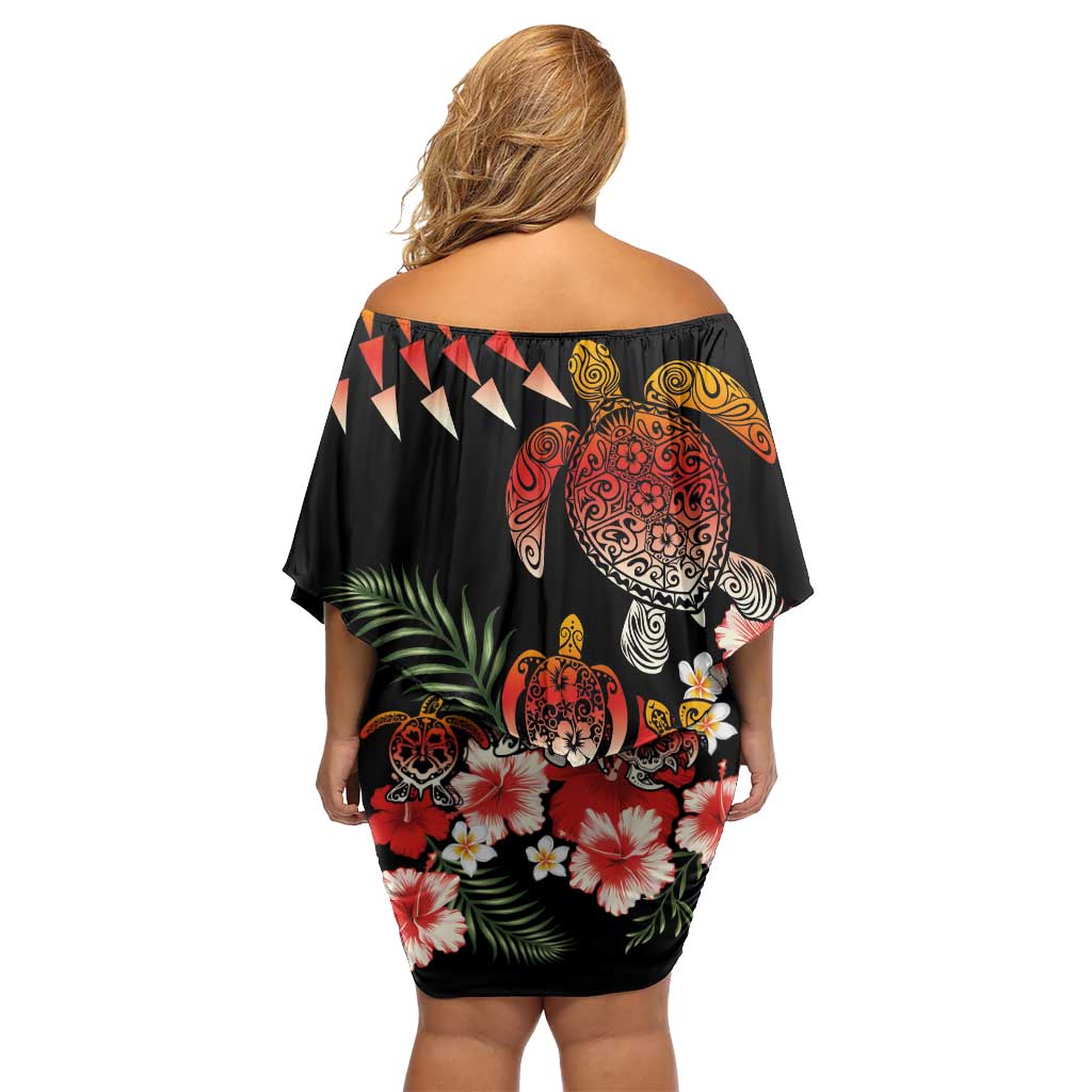Hawaiian Hibiscus Turtle and Tropical Flower Family Matching Off Shoulder Short Dress and Hawaiian Shirt Dynamic Vibe LT03 - Polynesian Pride