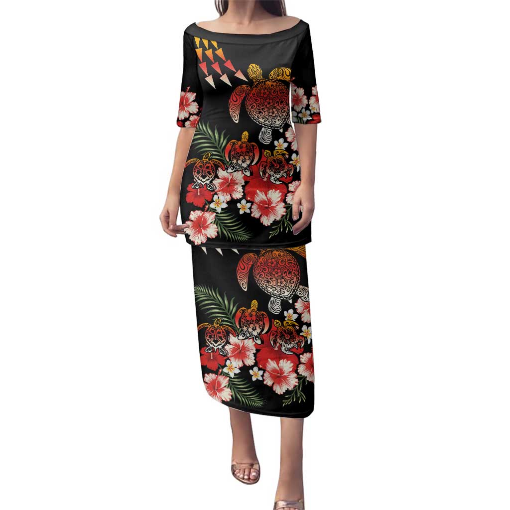 Hawaiian Hibiscus Turtle and Tropical Flower Family Matching Puletasi and Hawaiian Shirt Dynamic Vibe
