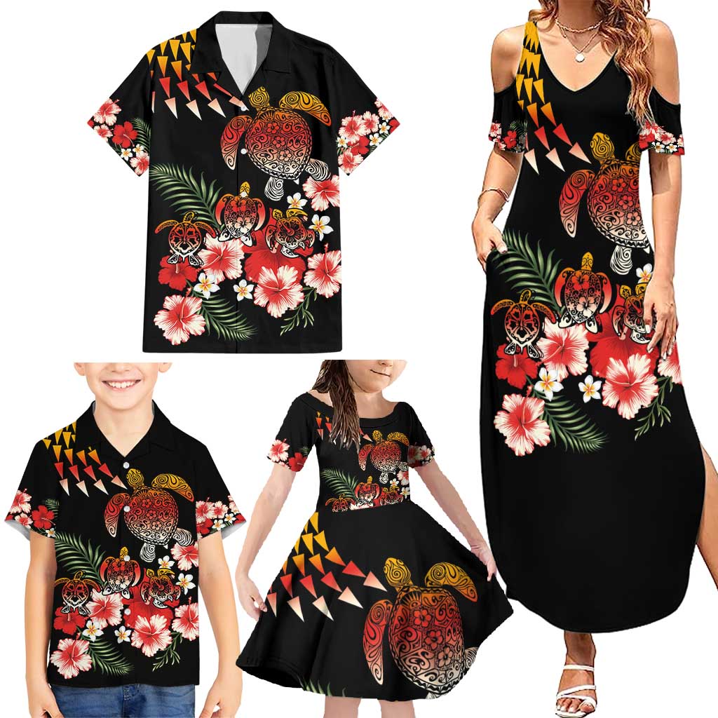 Hawaiian Hibiscus Turtle and Tropical Flower Family Matching Summer Maxi Dress and Hawaiian Shirt Dynamic Vibe LT03 - Polynesian Pride