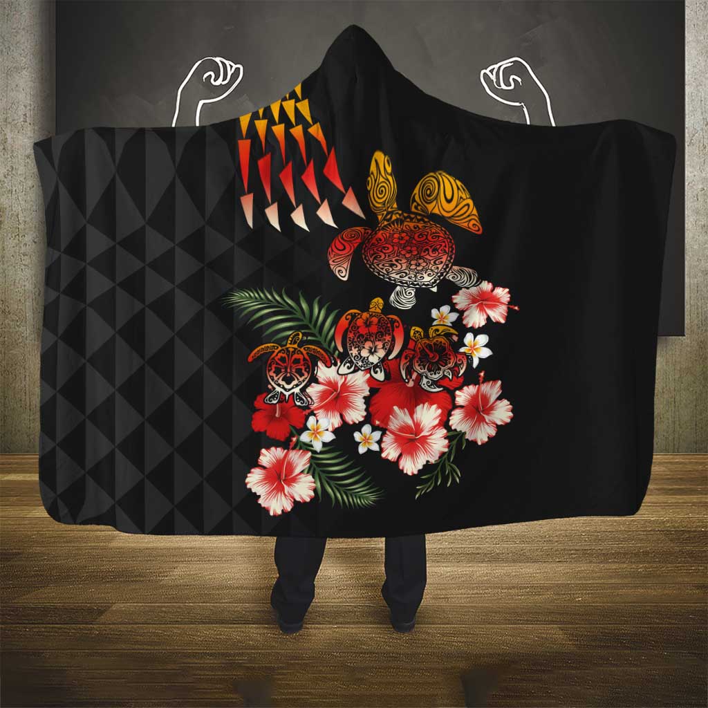 Hawaiian Hibiscus Turtle and Tropical Flower Hooded Blanket Dynamic Vibe