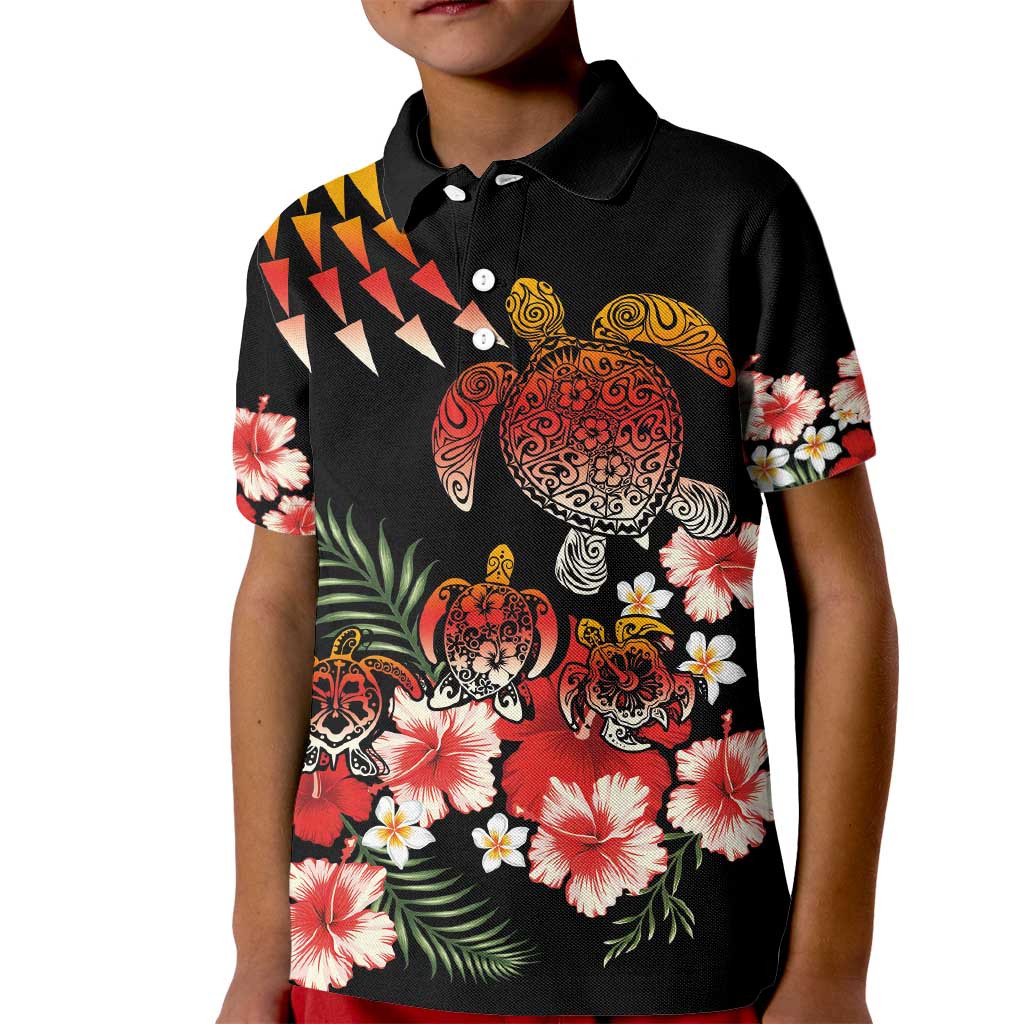 Hawaiian Hibiscus Turtle and Tropical Flower Kid Polo Shirt Dynamic Vibe
