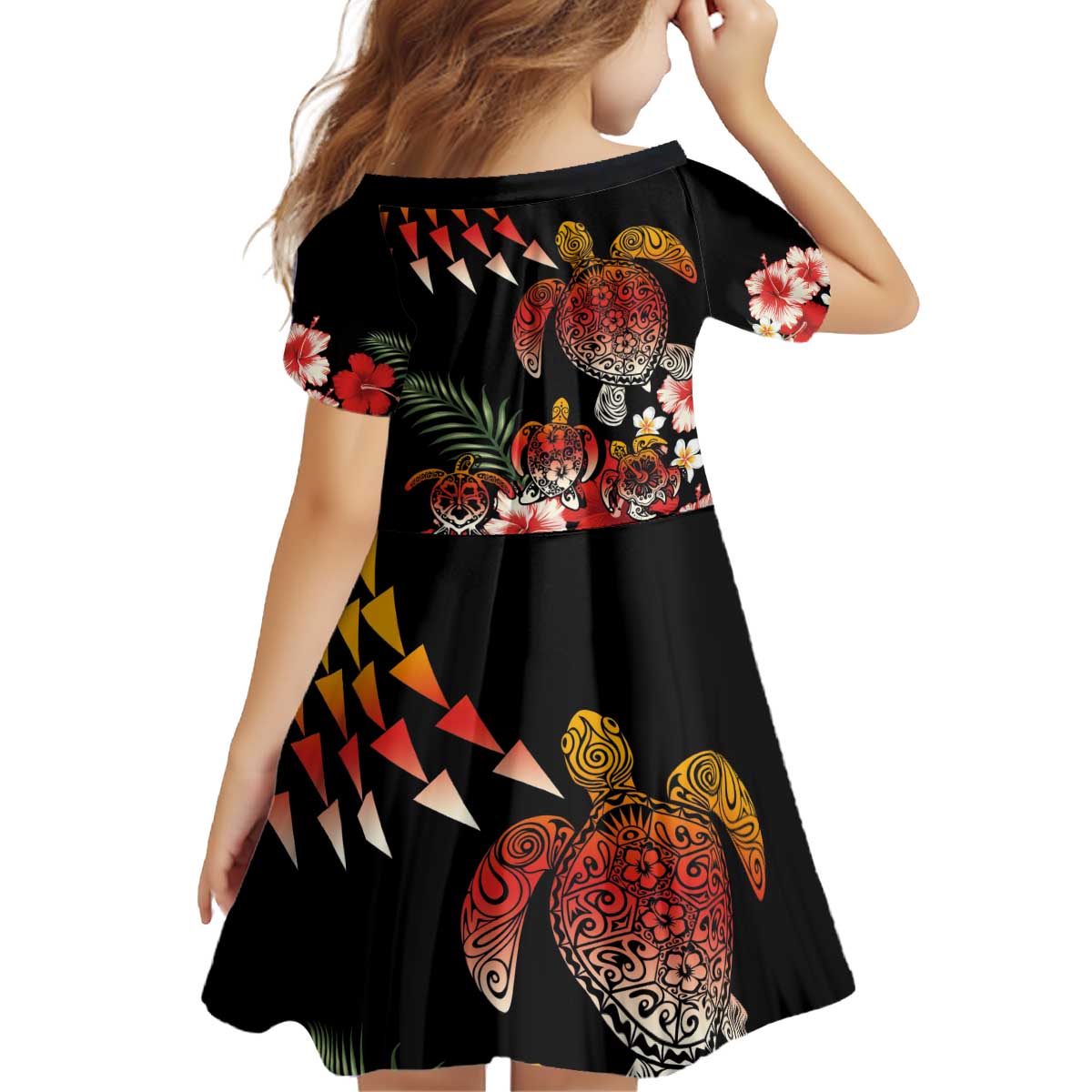 Hawaiian Hibiscus Turtle and Tropical Flower Kid Short Sleeve Dress Dynamic Vibe