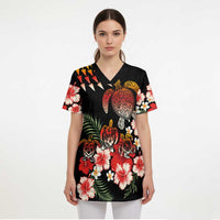 Hawaiian Hibiscus Turtle and Tropical Flower Scrub Top Dynamic Vibe - Polynesian Pride