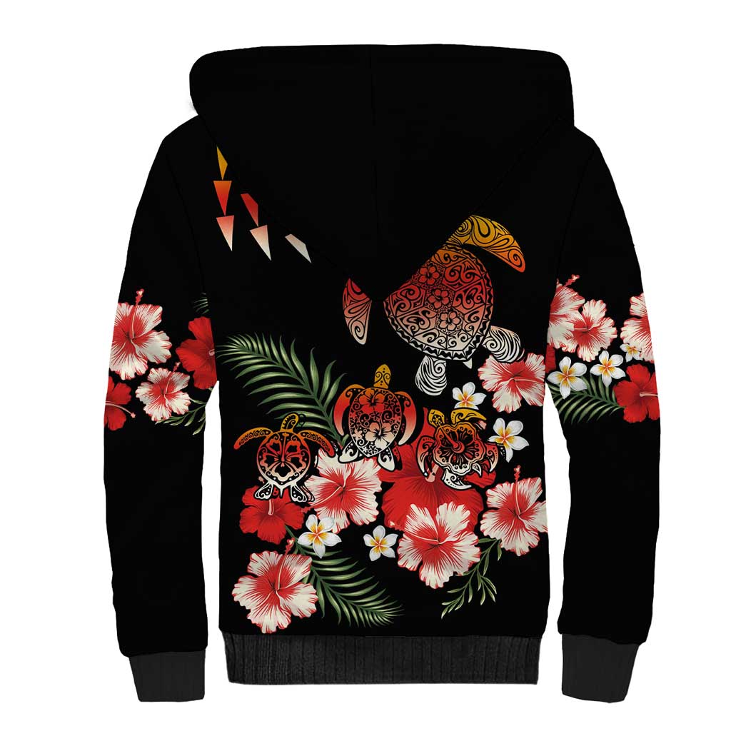 Hawaiian Hibiscus Turtle and Tropical Flower Sherpa Hoodie Dynamic Vibe