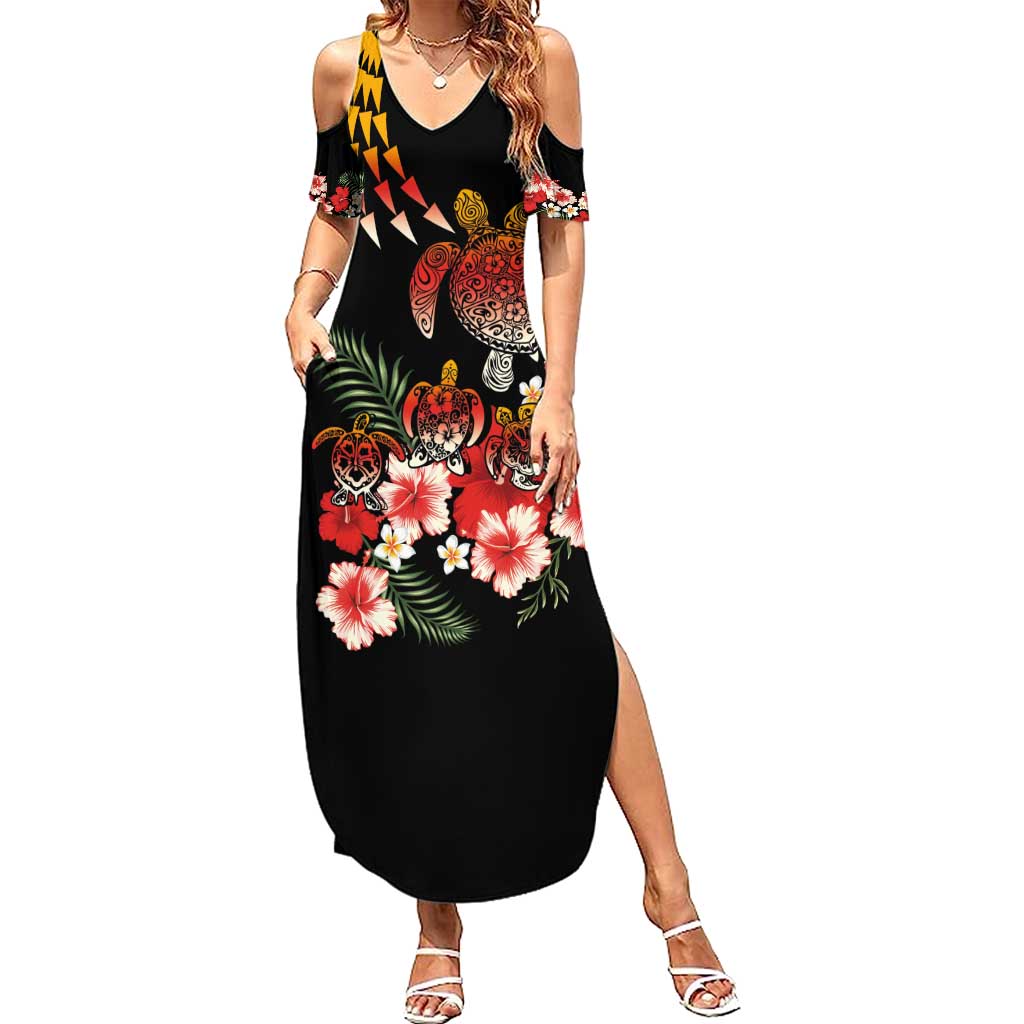 Hawaiian Hibiscus Turtle and Tropical Flower Summer Maxi Dress Dynamic Vibe
