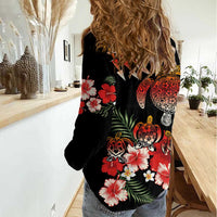 Hawaiian Hibiscus Turtle and Tropical Flower Women Casual Shirt Dynamic Vibe