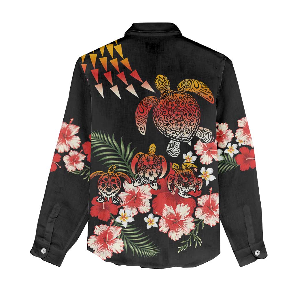 Hawaiian Hibiscus Turtle and Tropical Flower Women Casual Shirt Dynamic Vibe