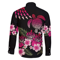Hawaiian Hibiscus Turtle and Tropical Flower Family Matching Off The Shoulder Long Sleeve Dress and Hawaiian Shirt Sweet Vibe LT03 - Polynesian Pride