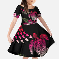 Hawaiian Hibiscus Turtle and Tropical Flower Family Matching Off Shoulder Maxi Dress and Hawaiian Shirt Sweet Vibe LT03 Daughter's Dress Black - Polynesian Pride