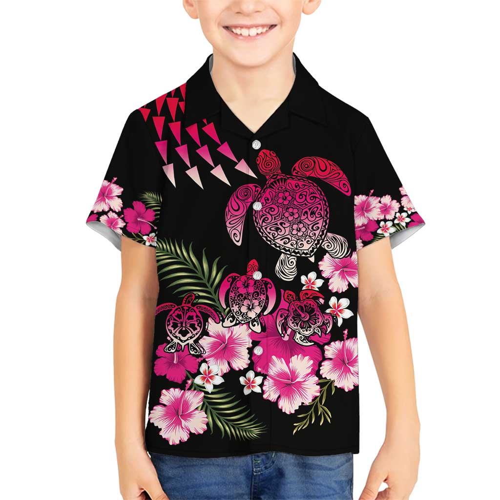 Hawaiian Hibiscus Turtle and Tropical Flower Family Matching Off Shoulder Maxi Dress and Hawaiian Shirt Sweet Vibe LT03 Son's Shirt Black - Polynesian Pride