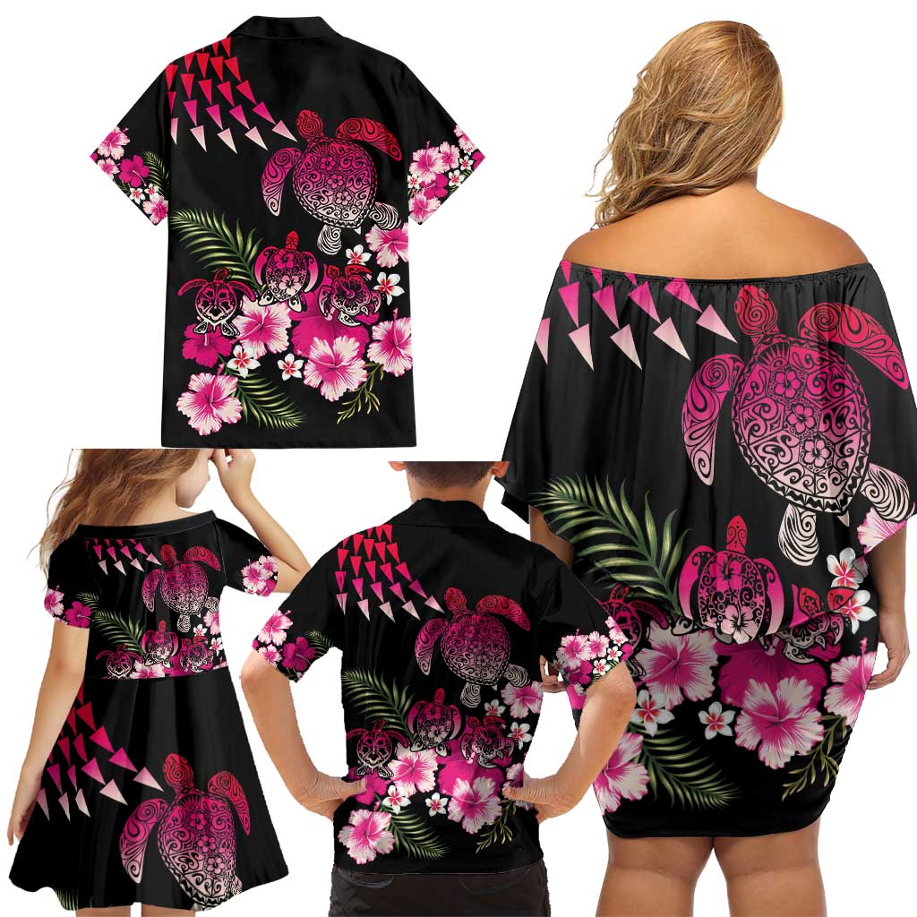 Hawaiian Hibiscus Turtle and Tropical Flower Family Matching Off Shoulder Short Dress and Hawaiian Shirt Sweet Vibe LT03 - Polynesian Pride