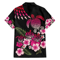 Hawaiian Hibiscus Turtle and Tropical Flower Family Matching Off Shoulder Short Dress and Hawaiian Shirt Sweet Vibe LT03 - Polynesian Pride