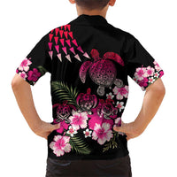 Hawaiian Hibiscus Turtle and Tropical Flower Family Matching Short Sleeve Bodycon Dress and Hawaiian Shirt Sweet Vibe LT03 - Polynesian Pride