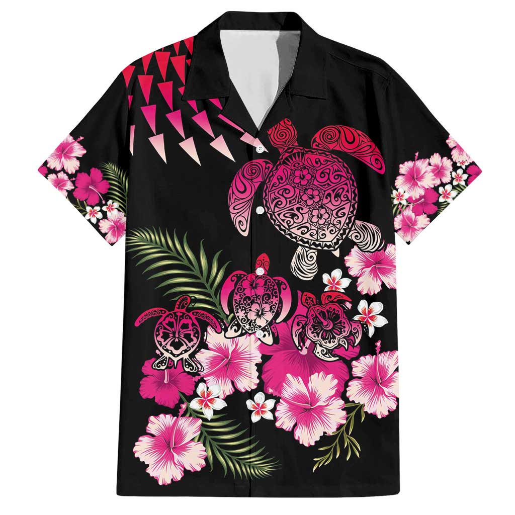 Hawaiian Hibiscus Turtle and Tropical Flower Family Matching Short Sleeve Bodycon Dress and Hawaiian Shirt Sweet Vibe LT03 Dad's Shirt - Short Sleeve Black - Polynesian Pride