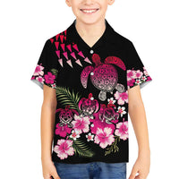 Hawaiian Hibiscus Turtle and Tropical Flower Family Matching Short Sleeve Bodycon Dress and Hawaiian Shirt Sweet Vibe LT03 Son's Shirt Black - Polynesian Pride