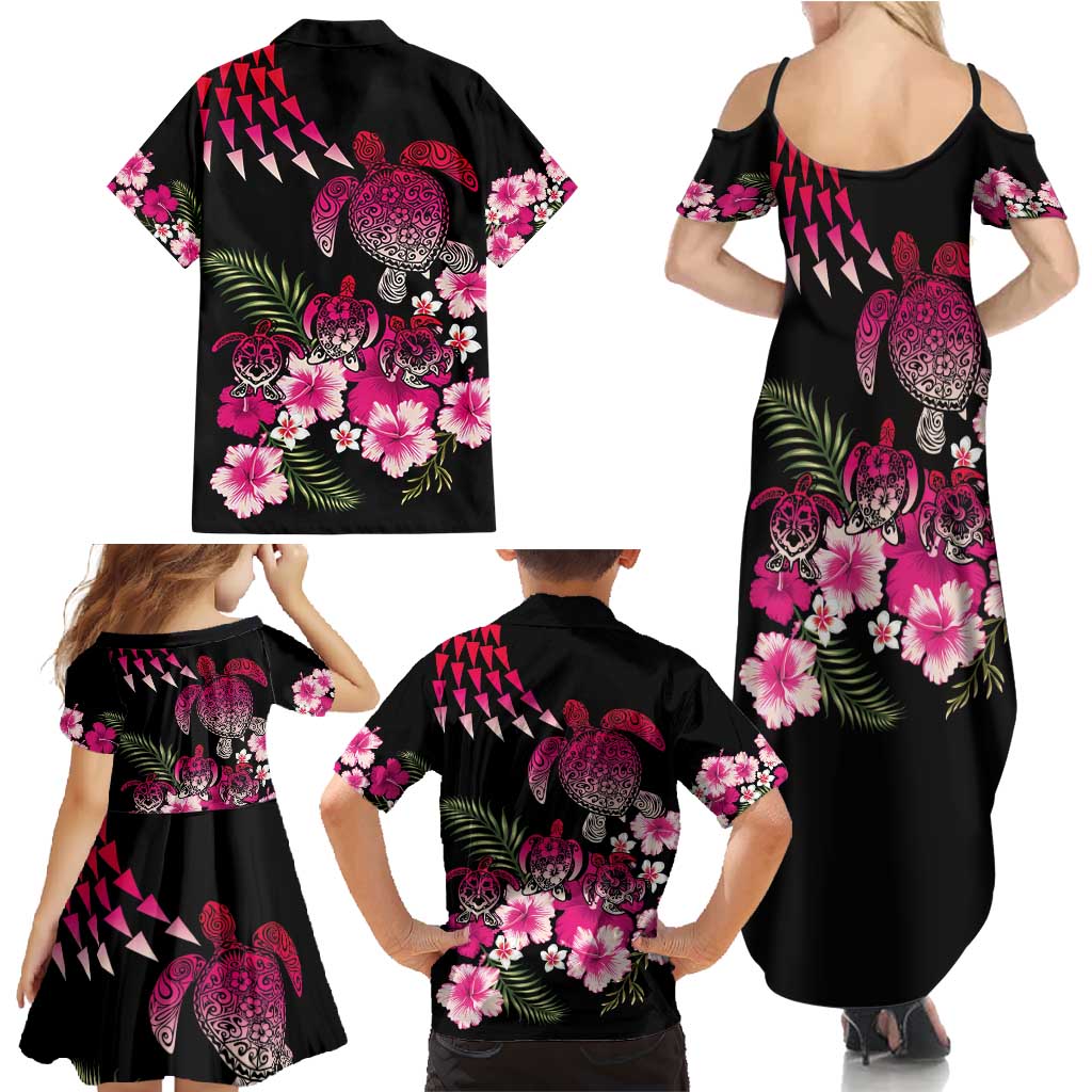 Hawaiian Hibiscus Turtle and Tropical Flower Family Matching Summer Maxi Dress and Hawaiian Shirt Sweet Vibe LT03 - Polynesian Pride