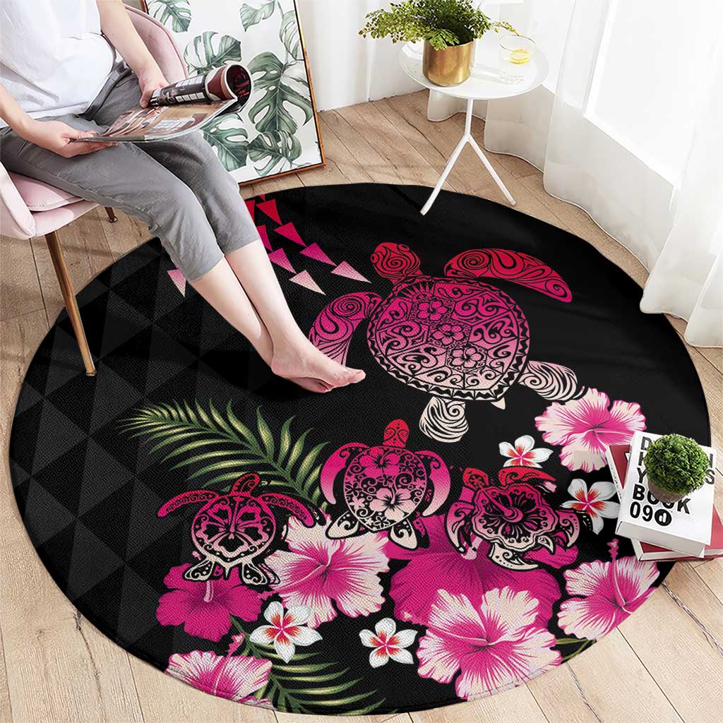 Hawaiian Hibiscus Turtle and Tropical Flower Round Carpet Sweet Vibe