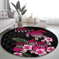 Hawaiian Hibiscus Turtle and Tropical Flower Round Carpet Sweet Vibe