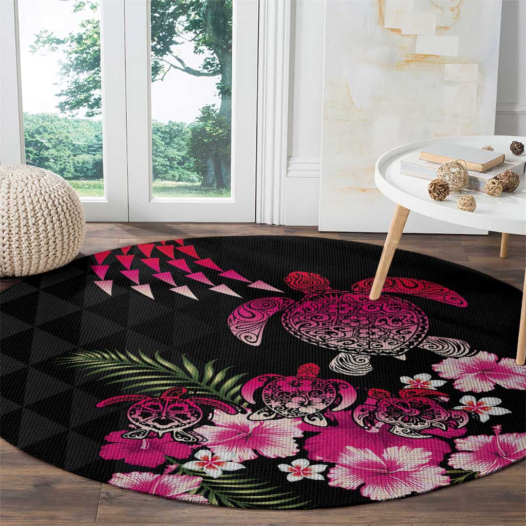 Hawaiian Hibiscus Turtle and Tropical Flower Round Carpet Sweet Vibe