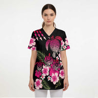 Hawaiian Hibiscus Turtle and Tropical Flower Scrub Top Sweet Vibe - Polynesian Pride