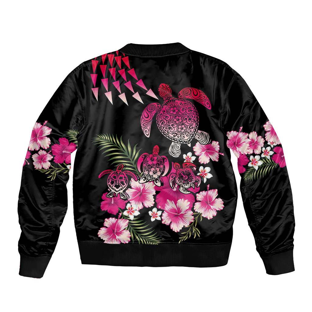 Hawaiian Hibiscus Turtle and Tropical Flower Sleeve Zip Bomber Jacket Sweet Vibe LT03 - Polynesian Pride