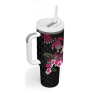 Hawaiian Hibiscus Turtle and Tropical Flower Tumbler With Handle Sweet Vibe