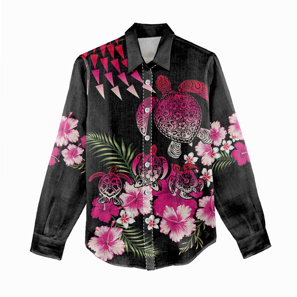 Hawaiian Hibiscus Turtle and Tropical Flower Women Casual Shirt Sweet Vibe