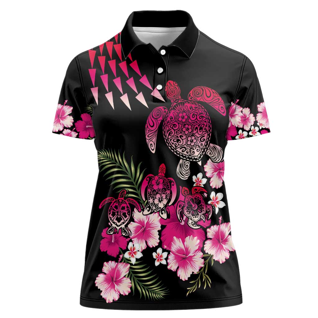 Hawaiian Hibiscus Turtle and Tropical Flower Women Polo Shirt Sweet Vibe