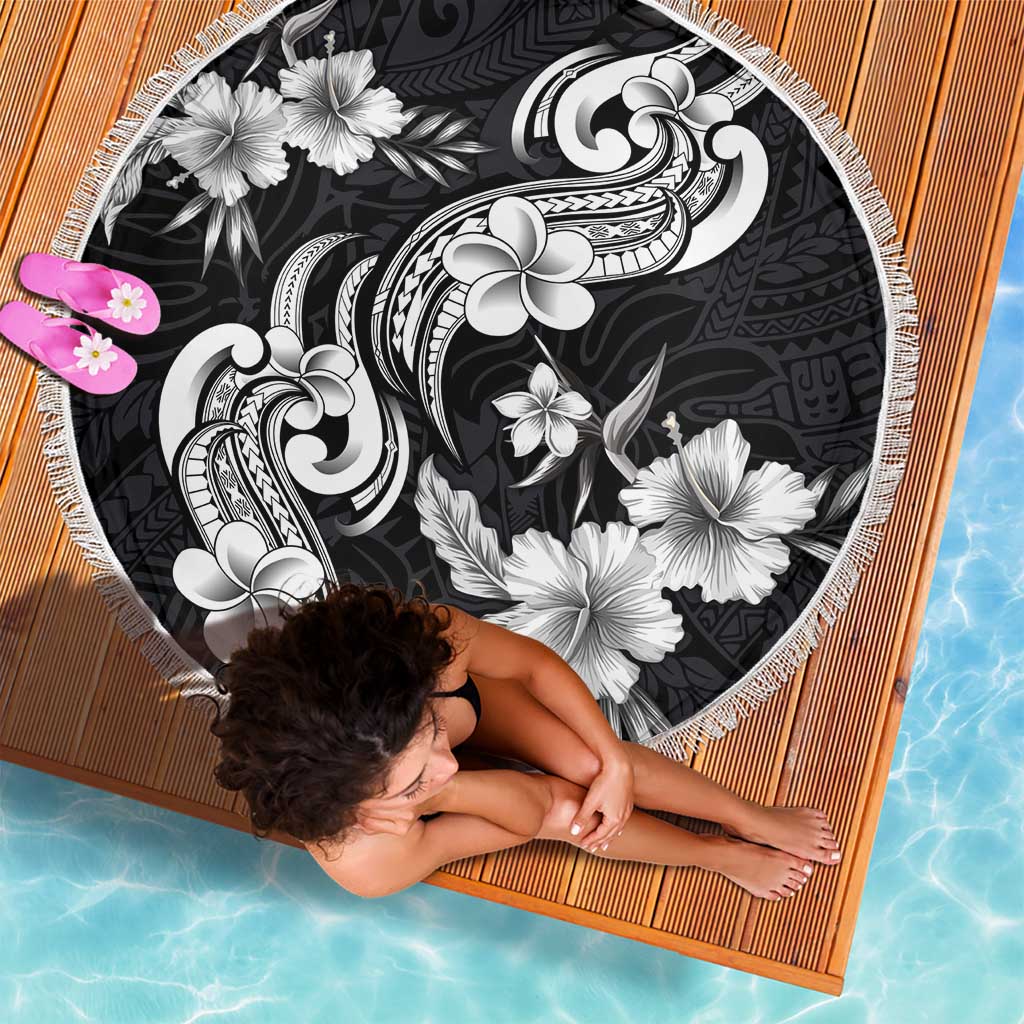 Hawaiian-Polynesian Art Tattoo Beach Blanket Hibiscus and Plumeria Grayscale