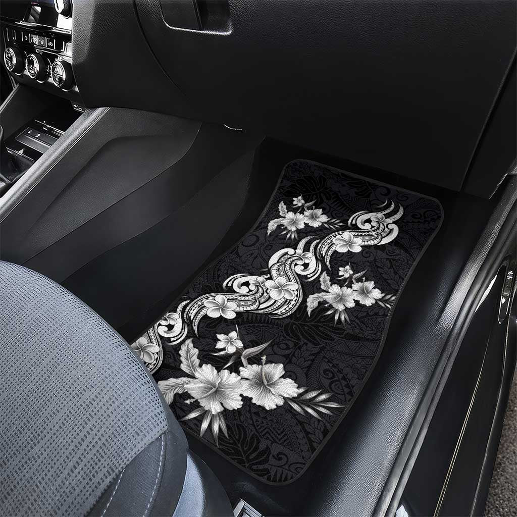 Hawaiian-Polynesian Art Tattoo Car Mats Hibiscus and Plumeria Grayscale
