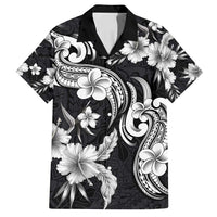 Hawaiian-Polynesian Art Tattoo Family Matching Long Sleeve Bodycon Dress and Hawaiian Shirt Hibiscus and Plumeria Grayscale LT03 Dad's Shirt - Short Sleeve Black - Polynesian Pride