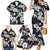 Hawaiian-Polynesian Art Tattoo Family Matching Mermaid Dress and Hawaiian Shirt Hibiscus and Plumeria Grayscale